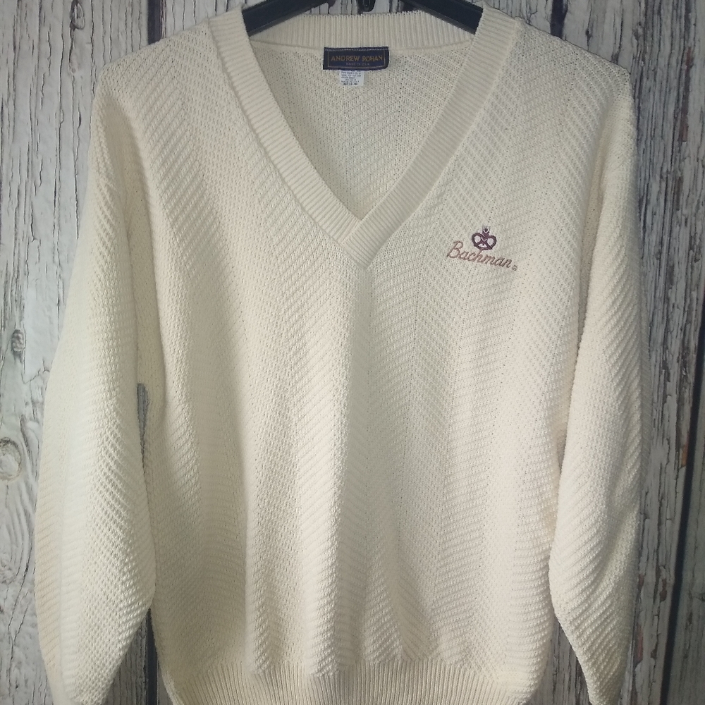 VTG Bachman Pretzels Embroidered Logo V-neck Long Sleeve Sweater (M)